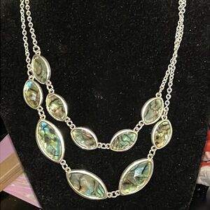 Gloria Vanderbilt Crystal Rhodium Plated Silver and Green Abalone Necklace